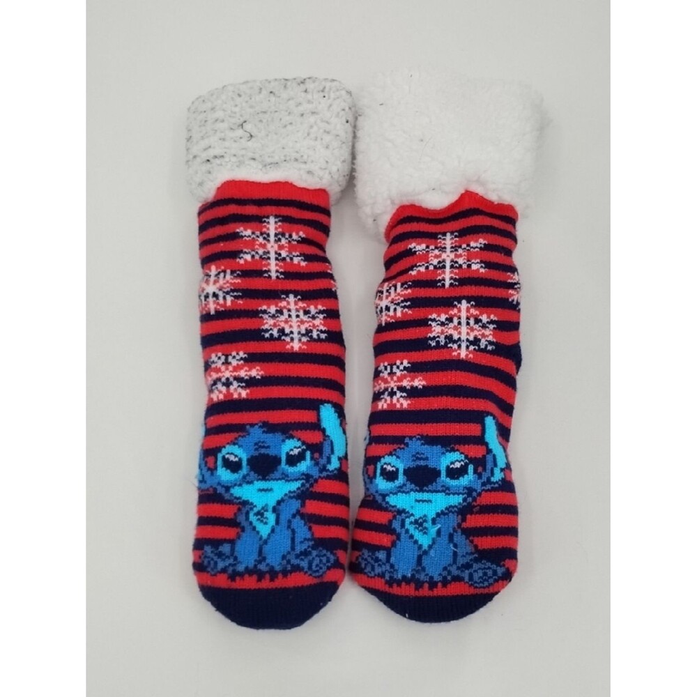 Disney Stitch Holiday Slipper Socks with White Sherpa Cuff Women's 6-8